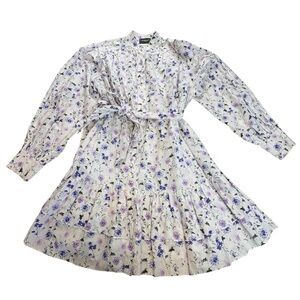 The Kooples Floral Mini Dress Tie Waist Long Puff Sleeve Boho Romantic